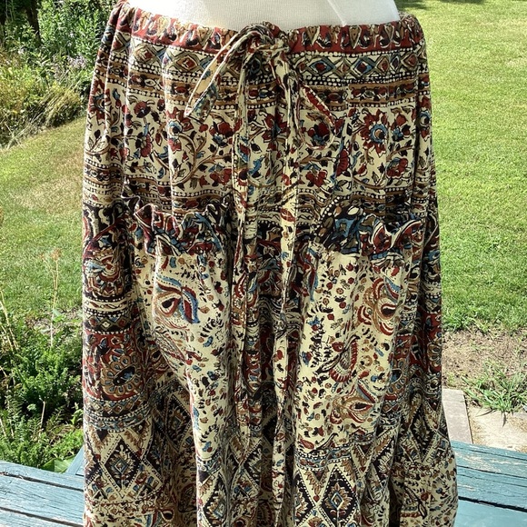Tiered boho cottagecore upcycled bedspread elastic drawstring maxi skirt SM - XL - Picture 3 of 11
